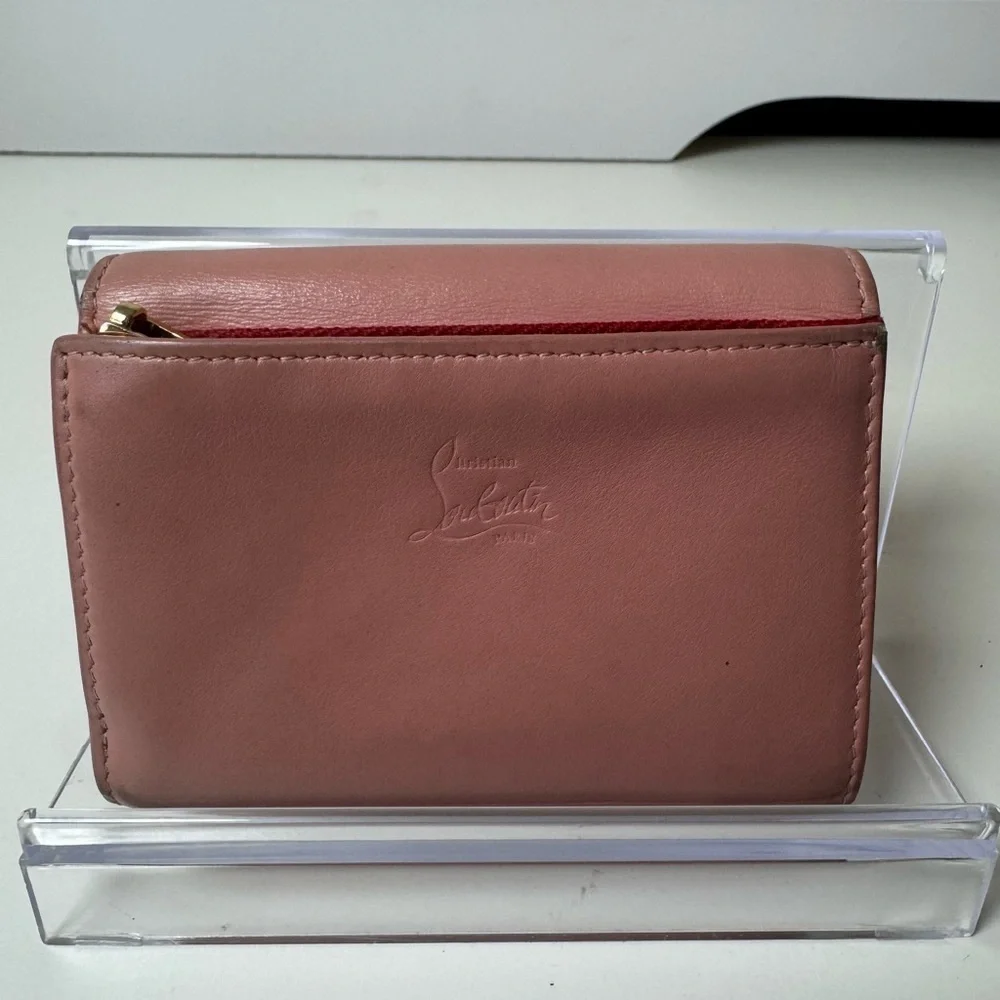 Christian Louboutin Women’s Calfskin Spiked Pink Macaron Mini Wallet